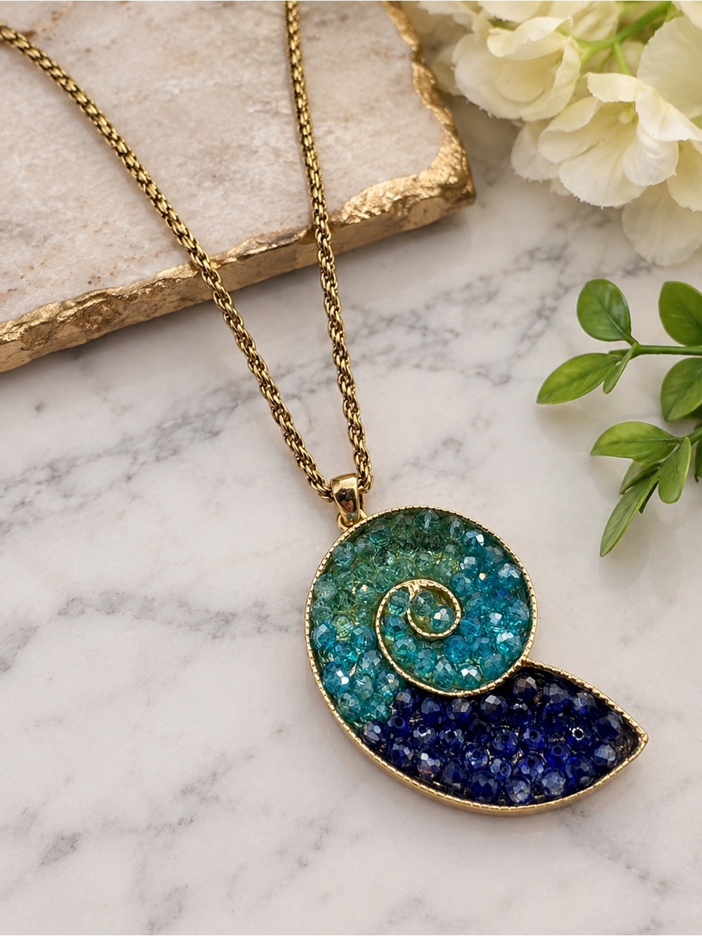 Pomina Blue & Turquoise Crystal Spiral Pendant Necklace (BR777/2)
